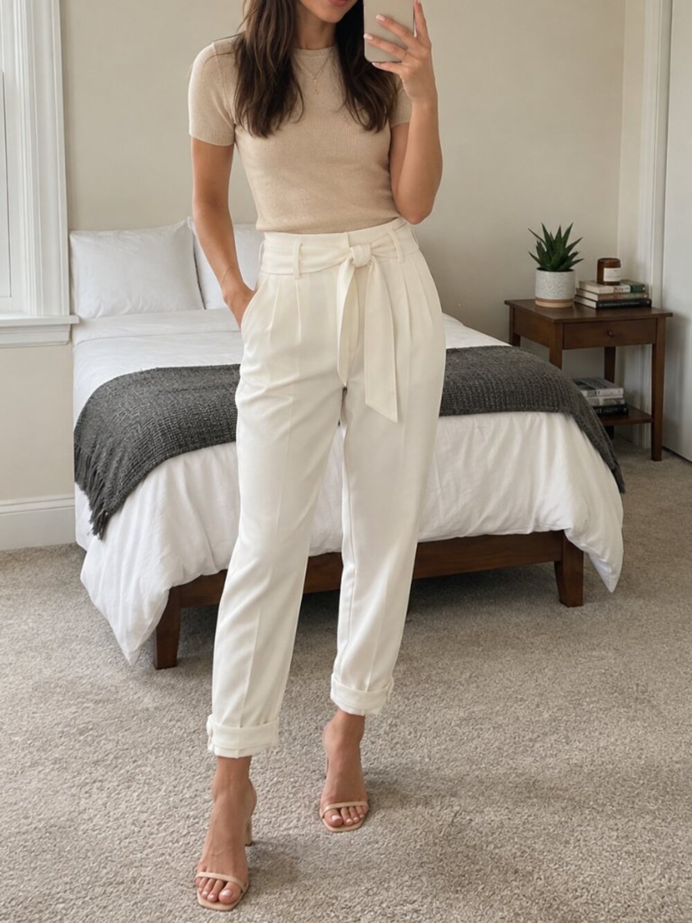 NWT Zara Cream Ivory Paperbag Trousers High Waist Belted Pleated Tapered XS